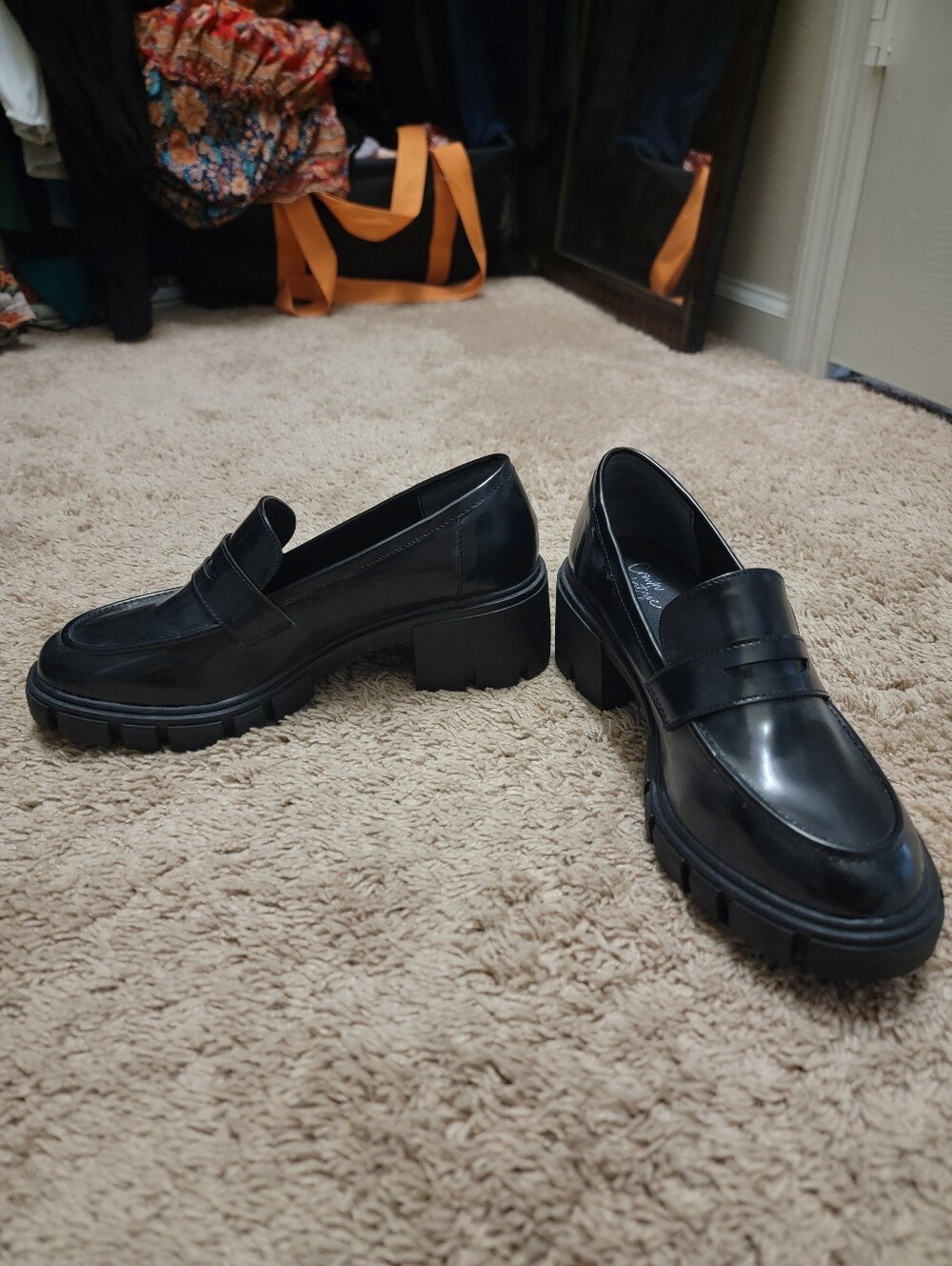 Women's Black Penny Loafers with Platform Sole